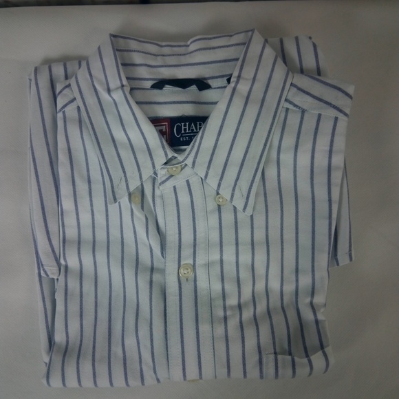 Chaps White Blue Striped Button Down Shirt M - Picture 6 of 8